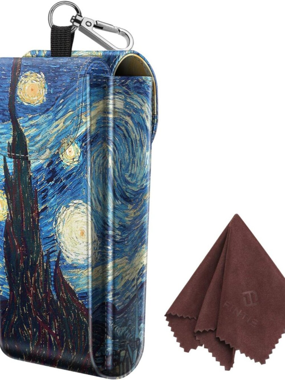 Double Glasses Case with Carabiner Hook, Vegan Leather Eyeglass Case